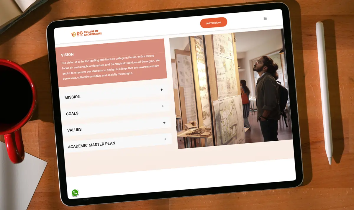 DG College of architecture website ipad view