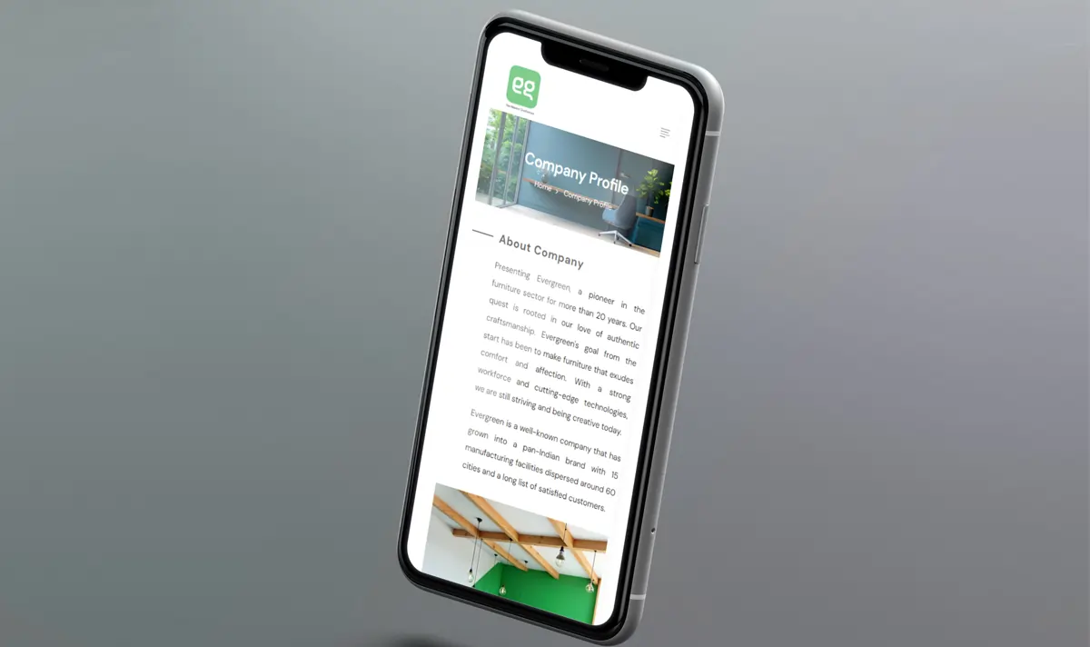 evergreen furniture website mobile view