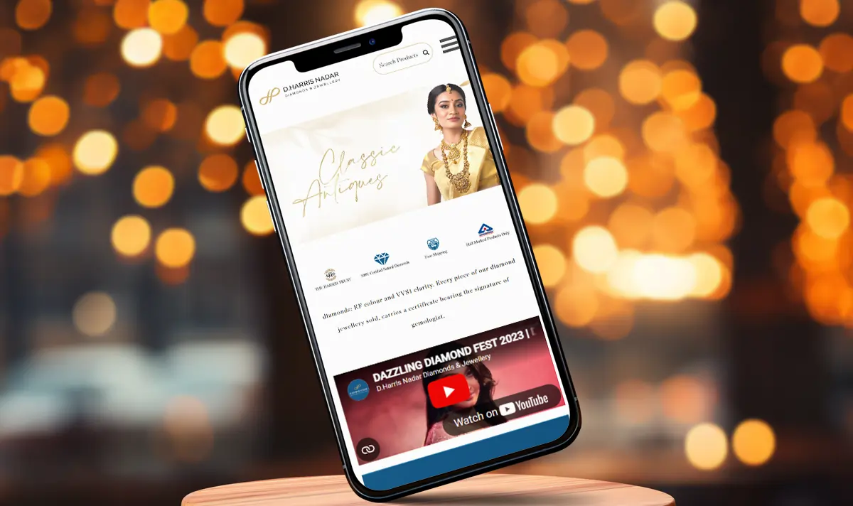 Harris Nadar Jewellery website mobile view