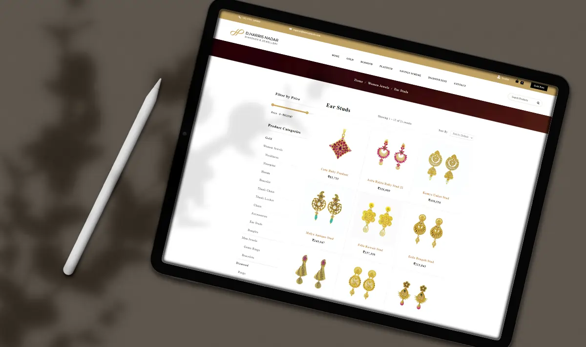 Harris Nadar Jewellery website mobile view