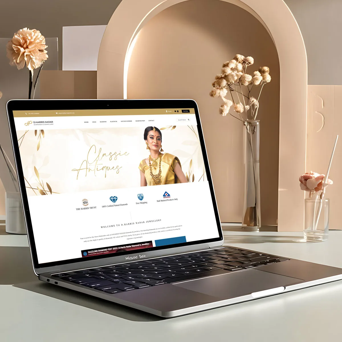 Harris nadar jewellery webiste laptop view