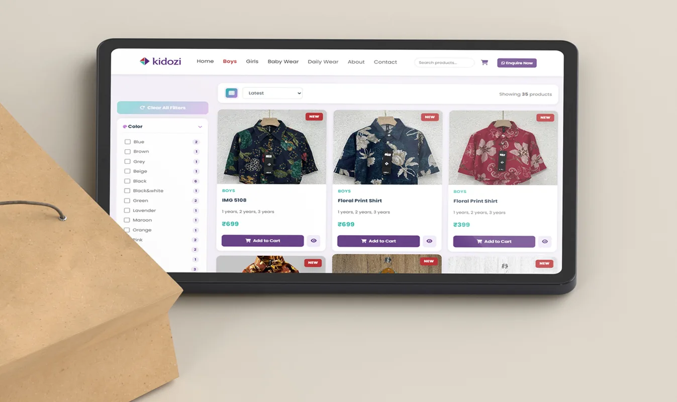 kidozi website tab view