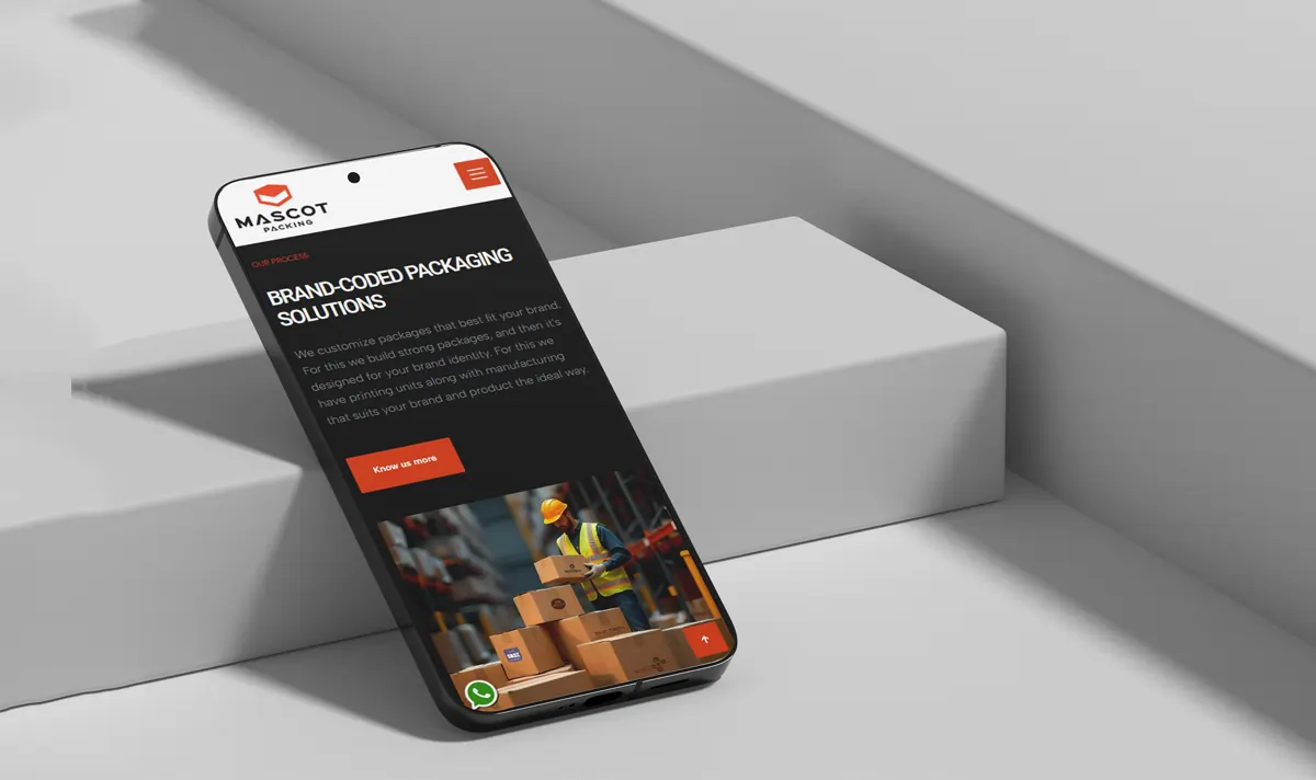 Mascot packing website mobile view